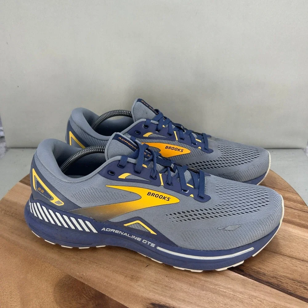 Brooks Adrenaline GTS 23 Mens Running Shoes Grey Blue Yellow 1103911D027 Size 12
